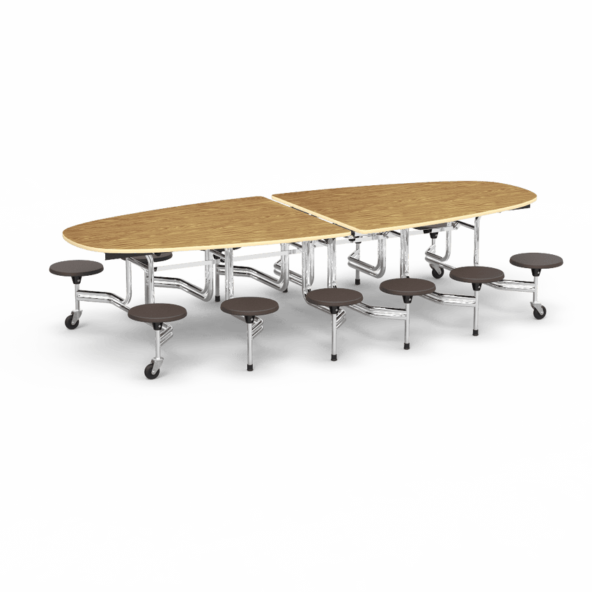 Virco MTS Series Ellipse Mobile Cafeteria Stool Table 45"W x 120"L x 29"H with 15" Seat Height - 12 Stools (MTSE15271012) - SchoolOutlet