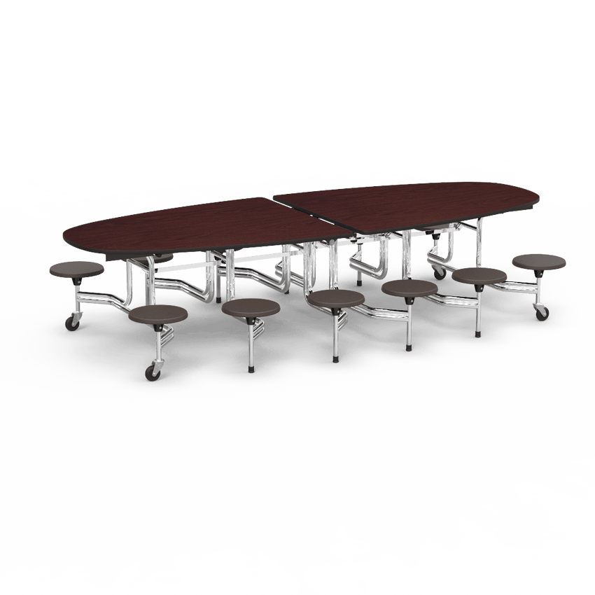 Virco MTS Series Ellipse Mobile Cafeteria Stool Table 45"W x 120"L x 29"H with 15" Seat Height - 12 Stools (MTSE15271012) - SchoolOutlet