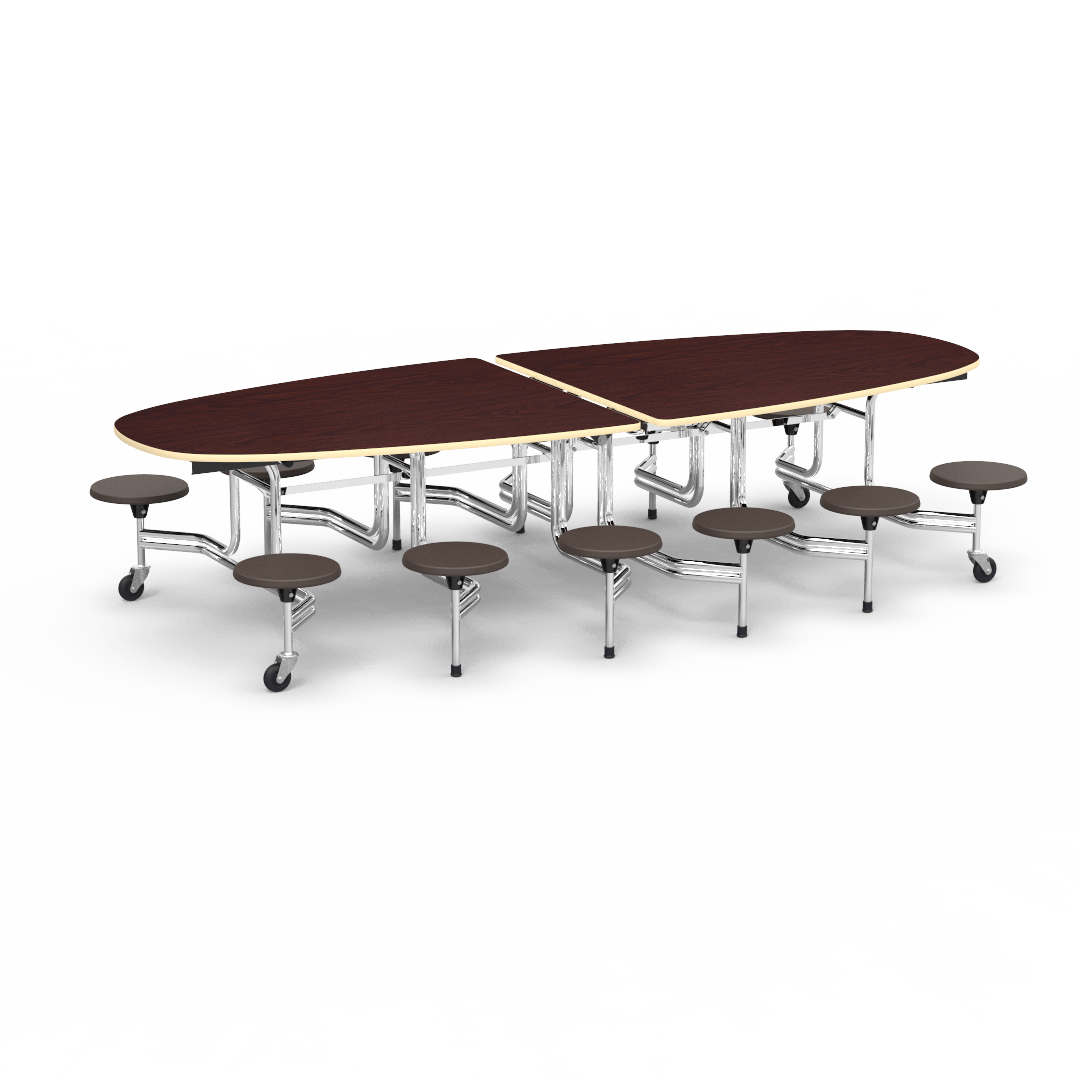Virco MTS Series Ellipse Mobile Cafeteria Stool Table 45"W x 120"L x 29"H with 15" Seat Height - 12 Stools (MTSE15271012) - SchoolOutlet