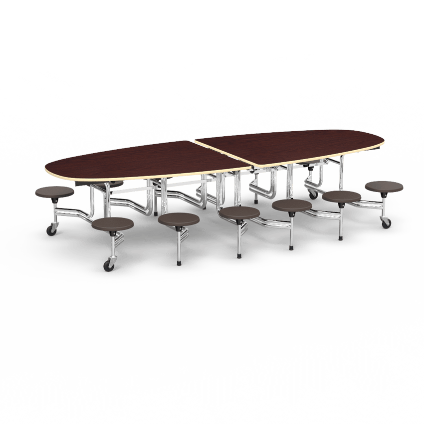 Virco MTS Series Ellipse Mobile Cafeteria Stool Table 45"W x 120"L x 29"H with 15" Seat Height - 12 Stools (MTSE15271012) - SchoolOutlet