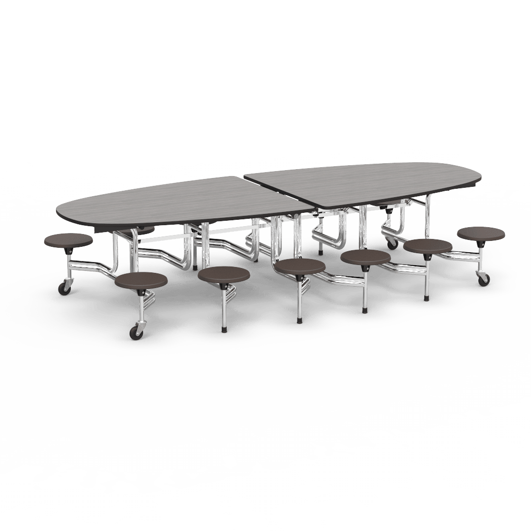 Virco MTS Series Ellipse Mobile Cafeteria Stool Table 45"W x 120"L x 29"H with 15" Seat Height - 12 Stools (MTSE15271012) - SchoolOutlet