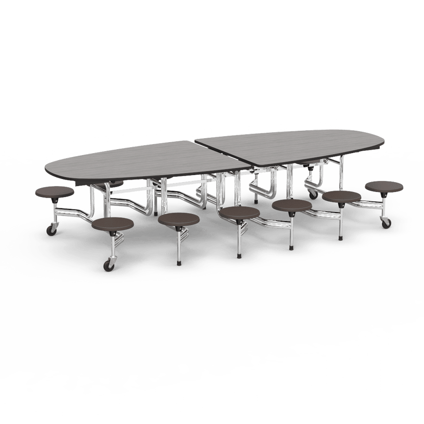 Virco MTS Series Ellipse Mobile Cafeteria Stool Table 45"W x 120"L x 29"H with 15" Seat Height - 12 Stools (MTSE15271012) - SchoolOutlet