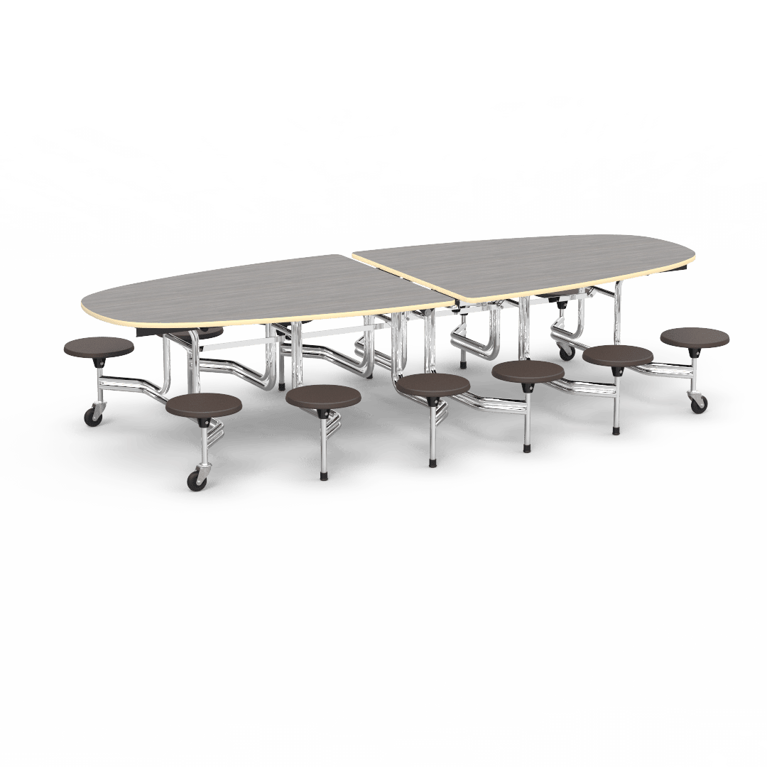 Virco MTS Series Ellipse Mobile Cafeteria Stool Table 45"W x 120"L x 29"H with 15" Seat Height - 12 Stools (MTSE15271012) - SchoolOutlet