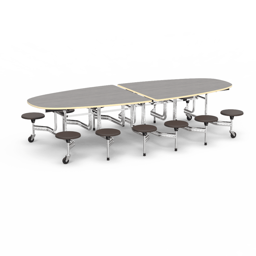 Virco MTS Series Ellipse Mobile Cafeteria Stool Table 45"W x 120"L x 29"H with 15" Seat Height - 12 Stools (MTSE15271012) - SchoolOutlet