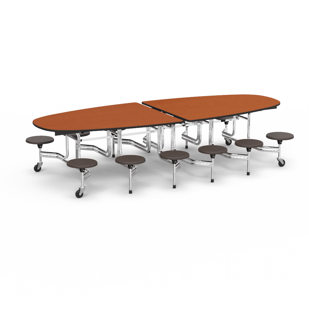 Virco MTS Series Ellipse Mobile Cafeteria Stool Table 45"W x 120"L x 29"H with 15" Seat Height - 12 Stools (MTSE15271012) - SchoolOutlet