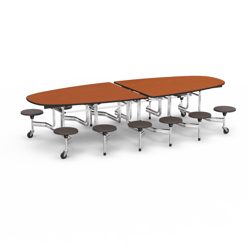 Virco MTS Series Ellipse Mobile Cafeteria Stool Table 45"W x 120"L x 29"H with 15" Seat Height - 12 Stools (MTSE15271012) - SchoolOutlet