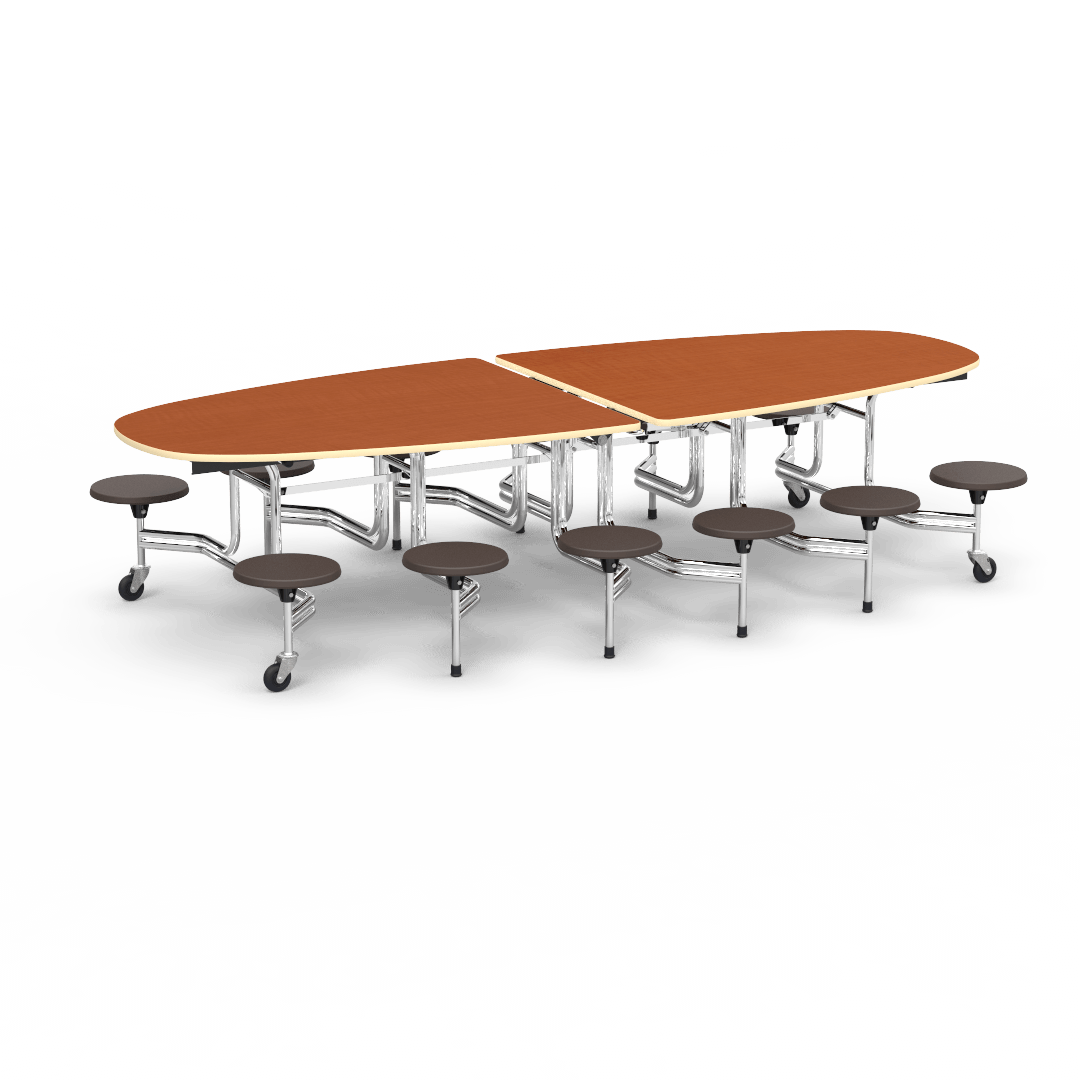 Virco MTS Series Ellipse Mobile Cafeteria Stool Table 45"W x 120"L x 29"H with 15" Seat Height - 12 Stools (MTSE15271012) - SchoolOutlet
