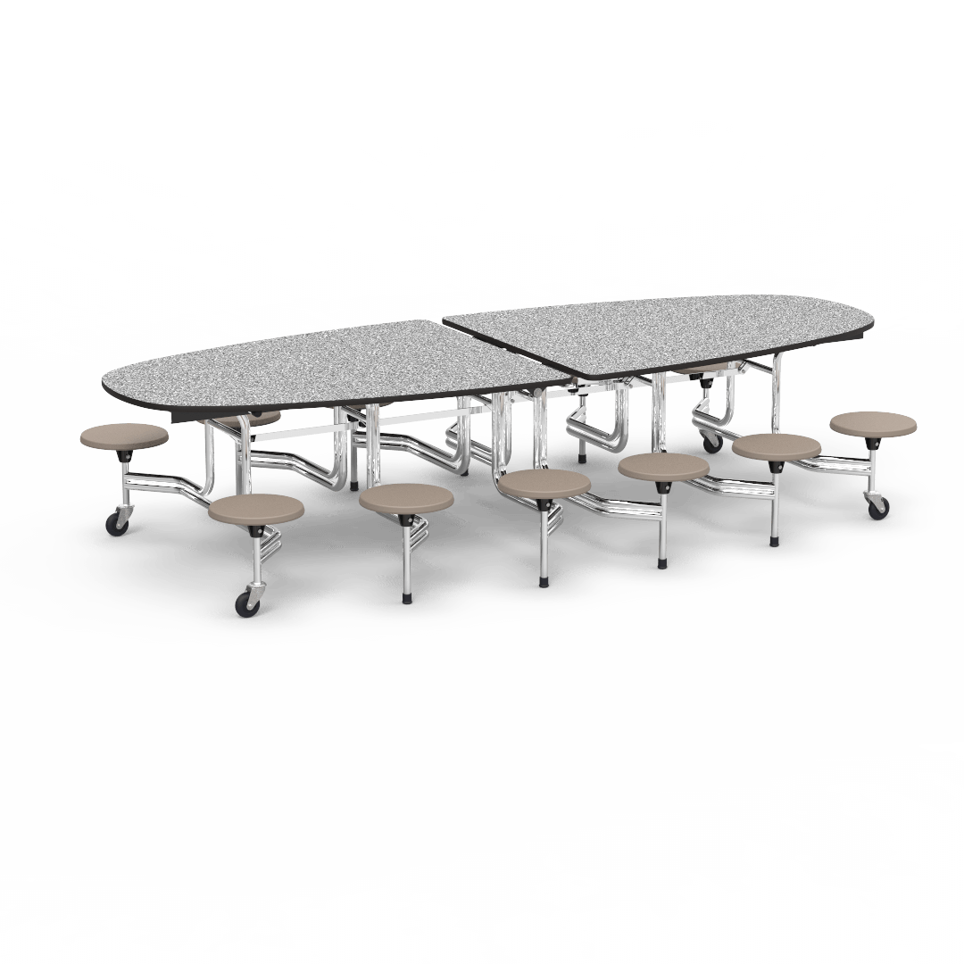 Virco MTS Series Ellipse Mobile Cafeteria Stool Table 45"W x 120"L x 29"H with 15" Seat Height - 12 Stools (MTSE15271012) - SchoolOutlet