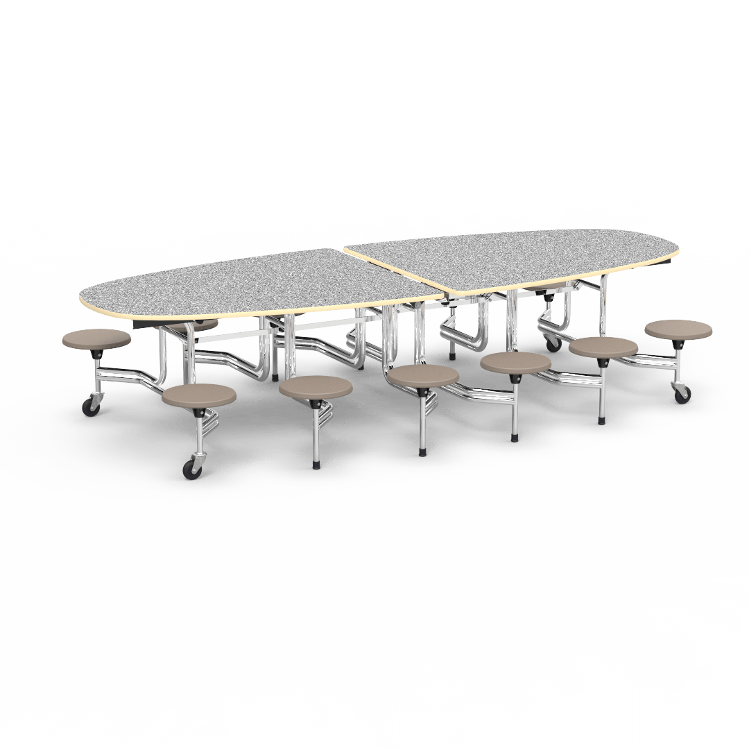 Virco MTS Series Ellipse Mobile Cafeteria Stool Table 45"W x 120"L x 29"H with 15" Seat Height - 12 Stools (MTSE15271012) - SchoolOutlet