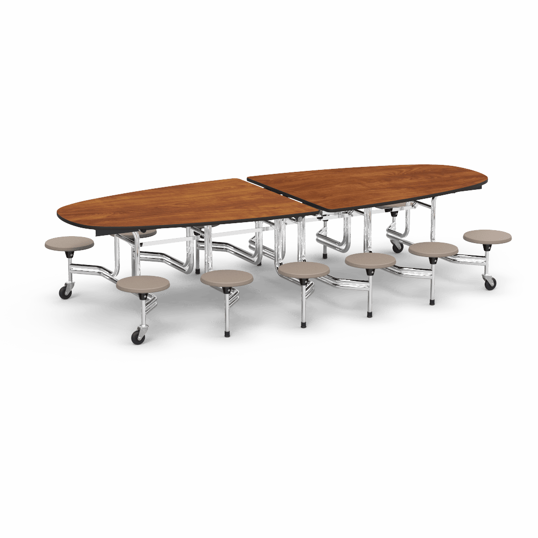 Virco MTS Series Ellipse Mobile Cafeteria Stool Table 45"W x 120"L x 29"H with 15" Seat Height - 12 Stools (MTSE15271012) - SchoolOutlet