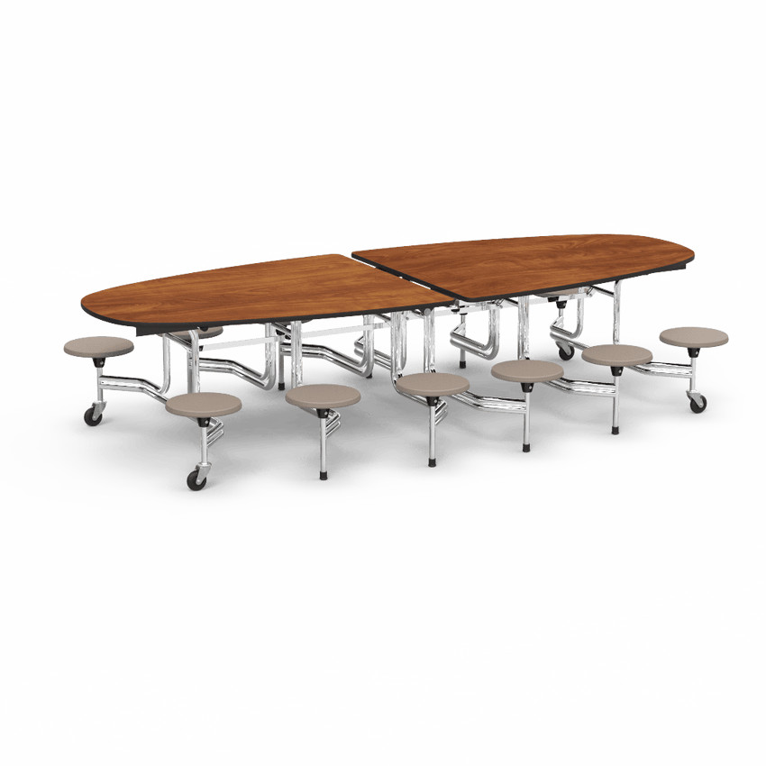 Virco MTS Series Ellipse Mobile Cafeteria Stool Table 45"W x 120"L x 29"H with 15" Seat Height - 12 Stools (MTSE15271012) - SchoolOutlet