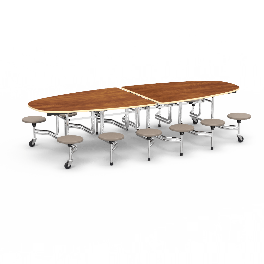 Virco MTS Series Ellipse Mobile Cafeteria Stool Table 45"W x 120"L x 29"H with 15" Seat Height - 12 Stools (MTSE15271012) - SchoolOutlet