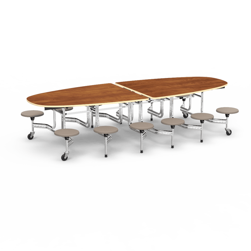 Virco MTS Series Ellipse Mobile Cafeteria Stool Table 45"W x 120"L x 29"H with 15" Seat Height - 12 Stools (MTSE15271012) - SchoolOutlet