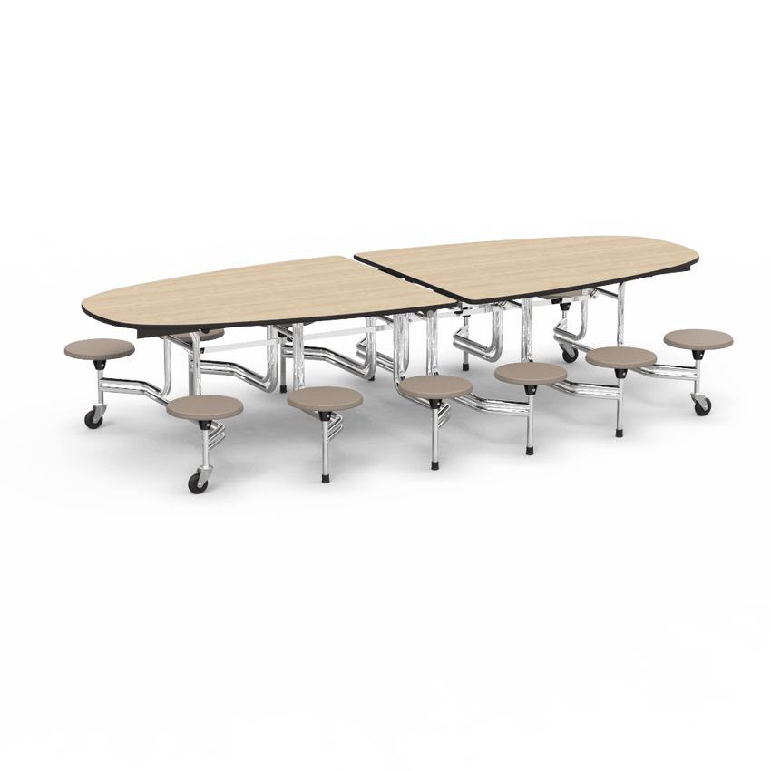 Virco MTS Series Ellipse Mobile Cafeteria Stool Table 45"W x 120"L x 29"H with 15" Seat Height - 12 Stools (MTSE15271012) - SchoolOutlet