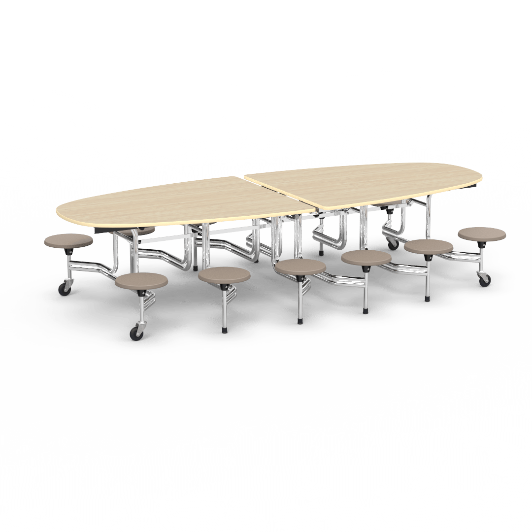 Virco MTS Series Ellipse Mobile Cafeteria Stool Table 45"W x 120"L x 29"H with 15" Seat Height - 12 Stools (MTSE15271012) - SchoolOutlet