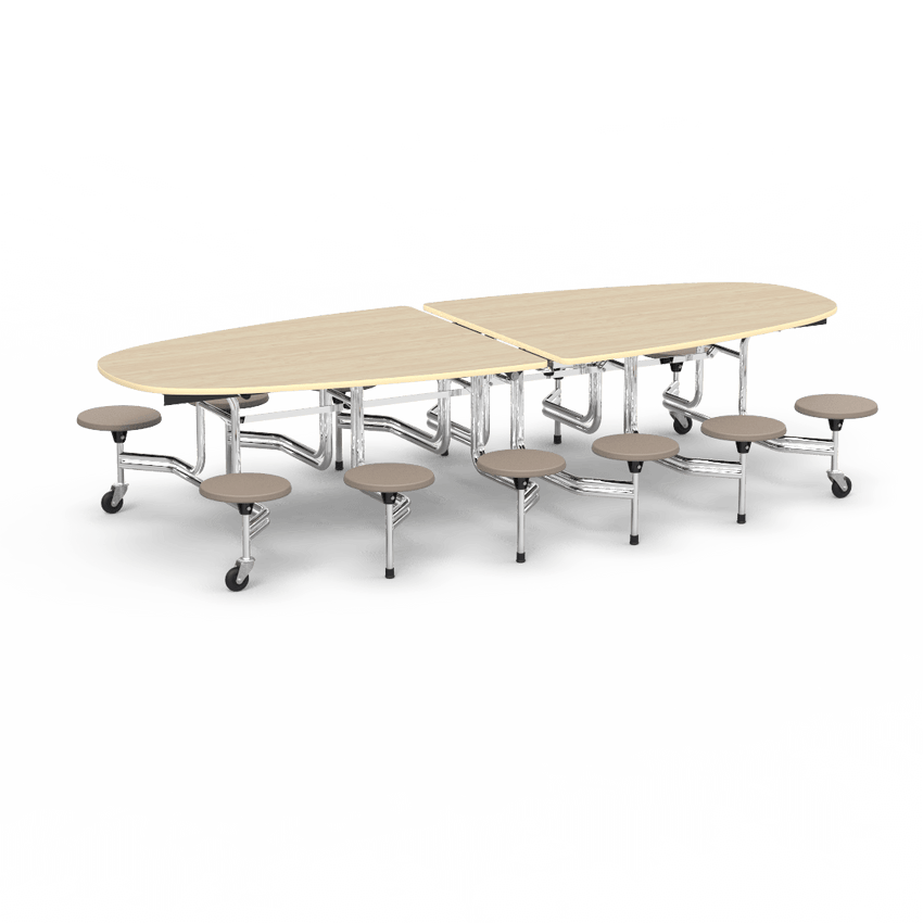 Virco MTS Series Ellipse Mobile Cafeteria Stool Table 45"W x 120"L x 29"H with 15" Seat Height - 12 Stools (MTSE15271012) - SchoolOutlet