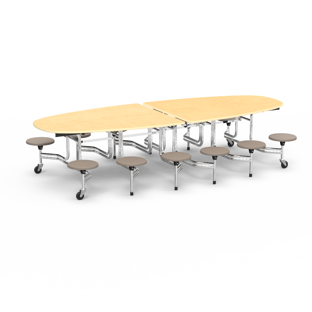 Virco MTS Series Ellipse Mobile Cafeteria Stool Table 45"W x 120"L x 29"H with 15" Seat Height - 12 Stools (MTSE15271012) - SchoolOutlet