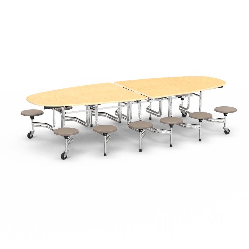 Virco MTS Series Ellipse Mobile Cafeteria Stool Table 45"W x 120"L x 29"H with 15" Seat Height - 12 Stools (MTSE15271012) - SchoolOutlet