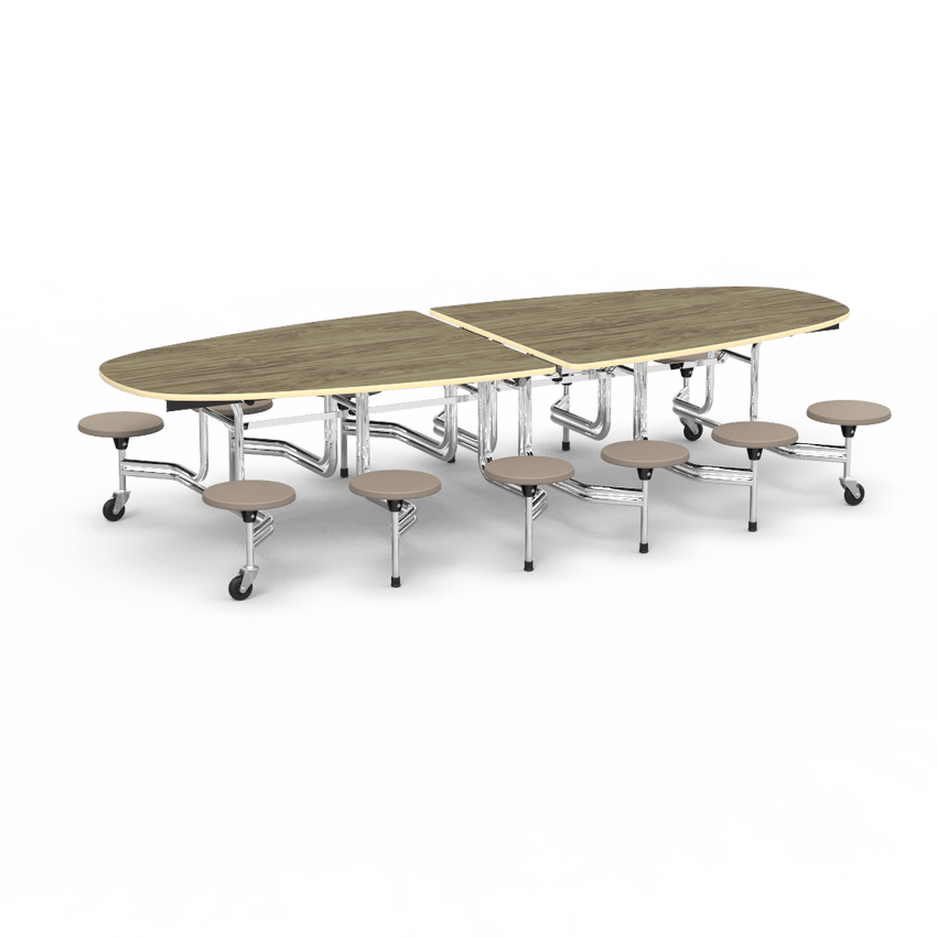 Virco MTS Series Ellipse Mobile Cafeteria Stool Table 45"W x 120"L x 29"H with 15" Seat Height - 12 Stools (MTSE15271012) - SchoolOutlet