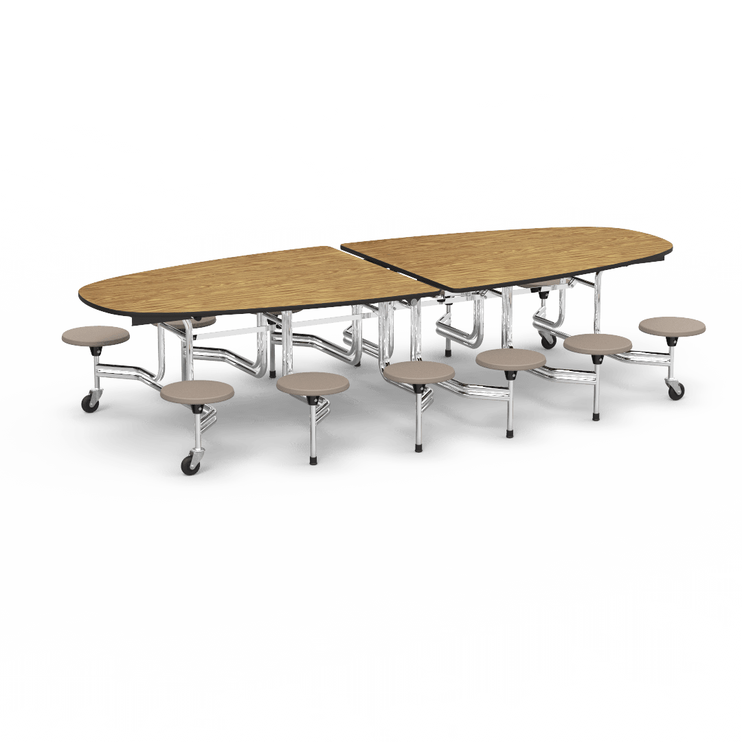 Virco MTS Series Ellipse Mobile Cafeteria Stool Table 45"W x 120"L x 29"H with 15" Seat Height - 12 Stools (MTSE15271012) - SchoolOutlet