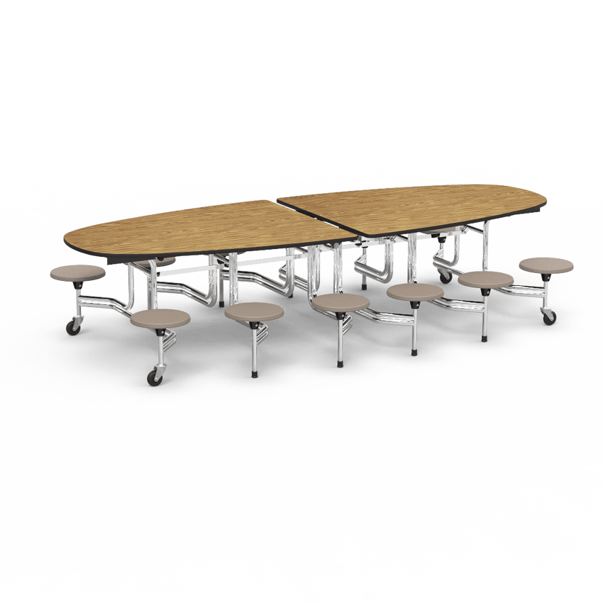 Virco MTS Series Ellipse Mobile Cafeteria Stool Table 45"W x 120"L x 29"H with 15" Seat Height - 12 Stools (MTSE15271012) - SchoolOutlet