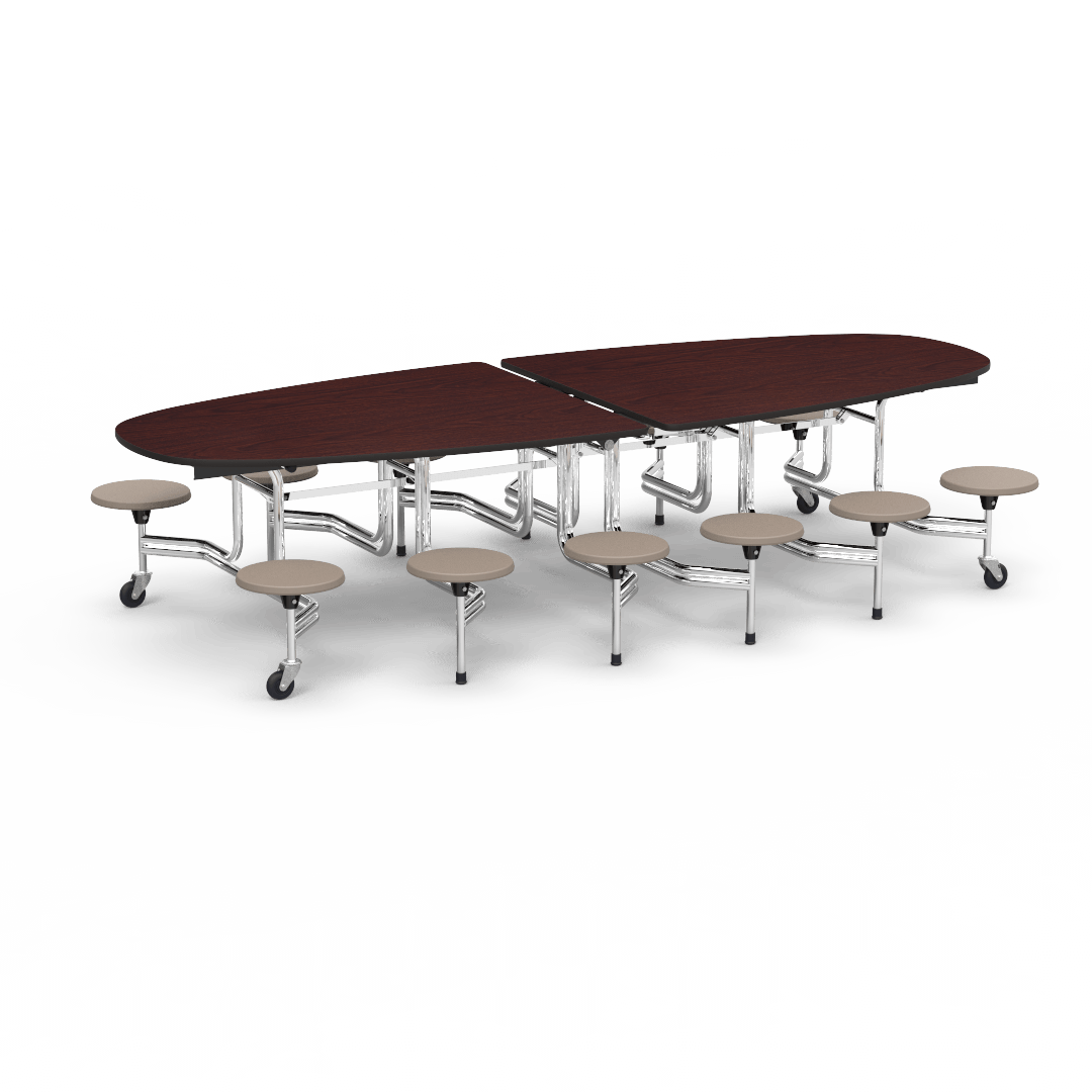 Virco MTS Series Ellipse Mobile Cafeteria Stool Table 45"W x 120"L x 29"H with 15" Seat Height - 12 Stools (MTSE15271012) - SchoolOutlet