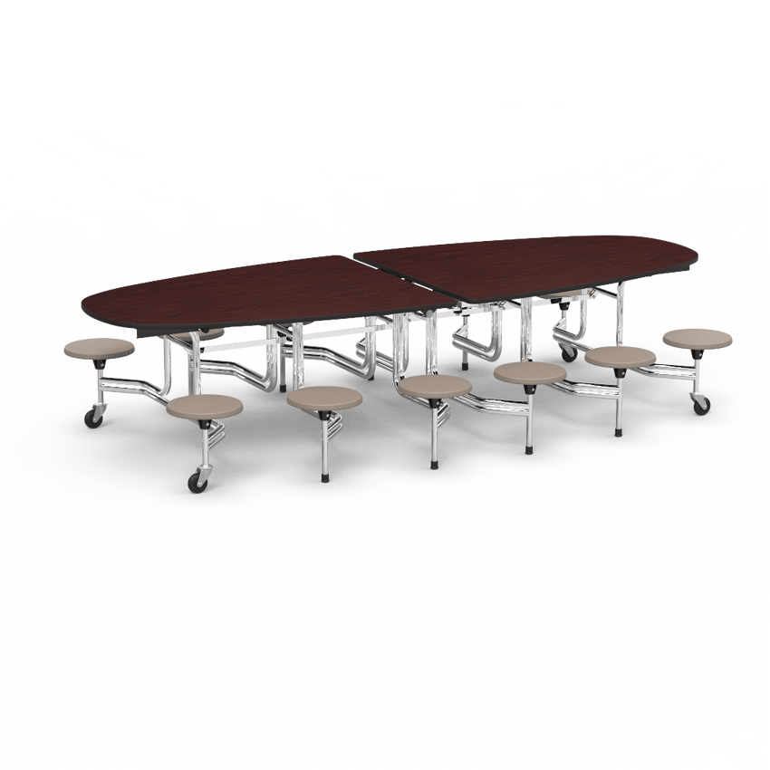 Virco MTS Series Ellipse Mobile Cafeteria Stool Table 45"W x 120"L x 29"H with 15" Seat Height - 12 Stools (MTSE15271012) - SchoolOutlet