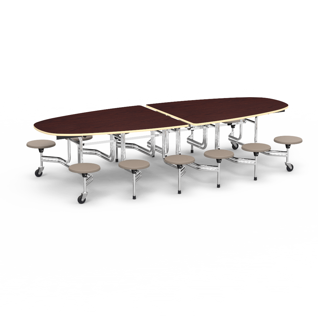 Virco MTS Series Ellipse Mobile Cafeteria Stool Table 45"W x 120"L x 29"H with 15" Seat Height - 12 Stools (MTSE15271012) - SchoolOutlet