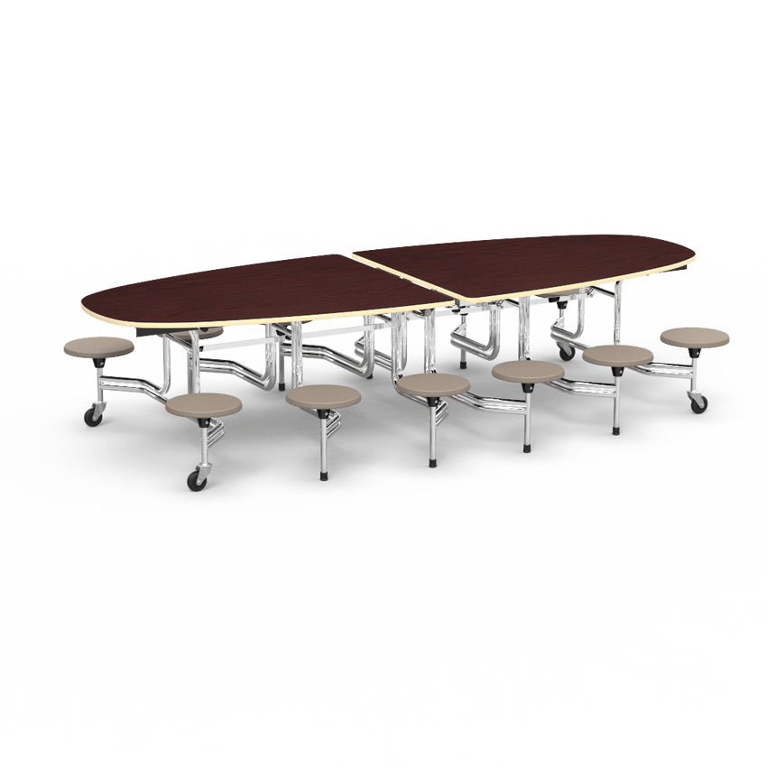 Virco MTS Series Ellipse Mobile Cafeteria Stool Table 45"W x 120"L x 29"H with 15" Seat Height - 12 Stools (MTSE15271012) - SchoolOutlet