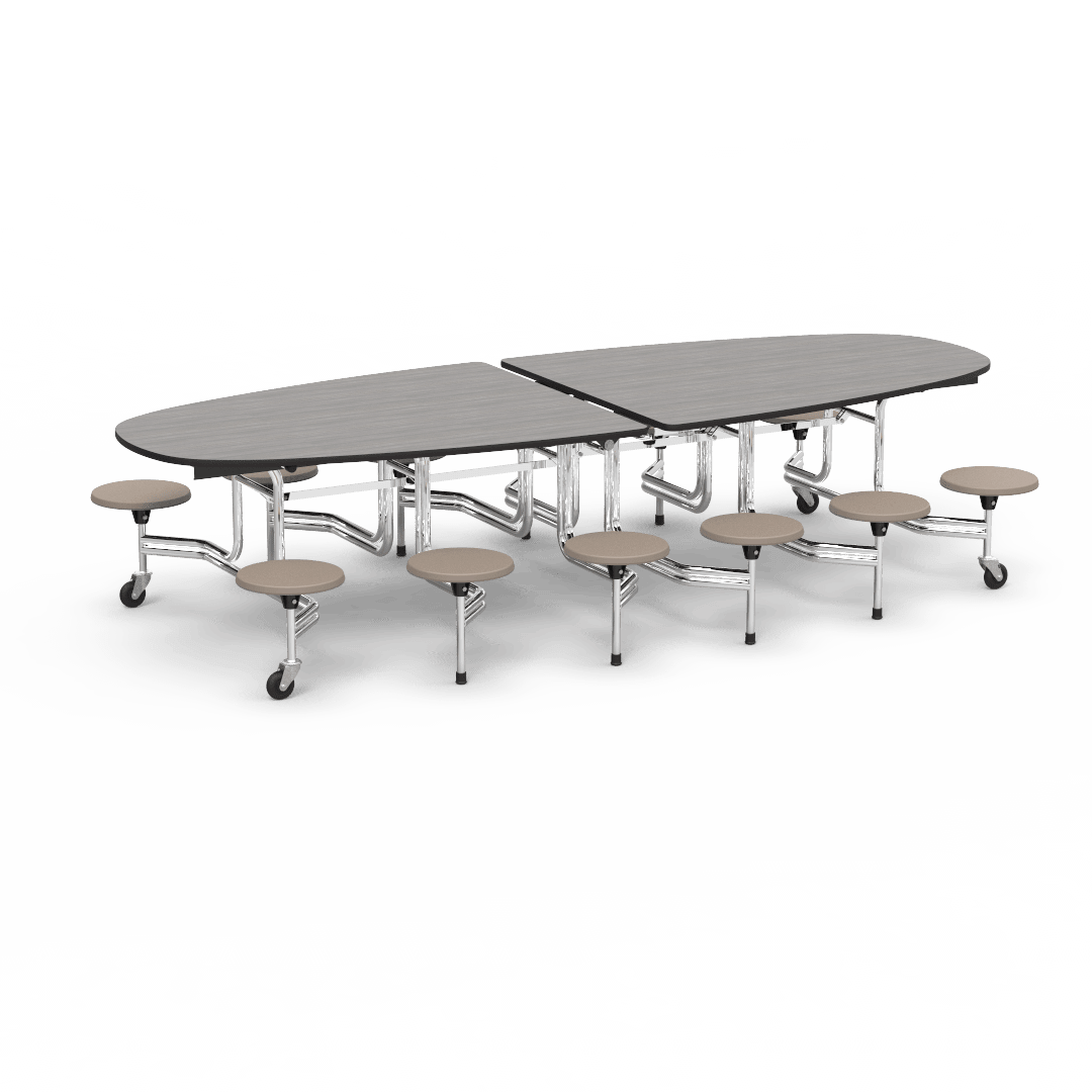 Virco MTS Series Ellipse Mobile Cafeteria Stool Table 45"W x 120"L x 29"H with 15" Seat Height - 12 Stools (MTSE15271012) - SchoolOutlet