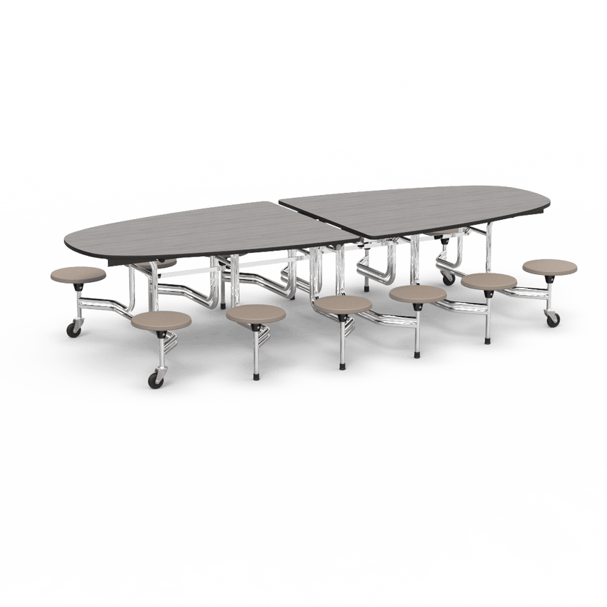 Virco MTS Series Ellipse Mobile Cafeteria Stool Table 45"W x 120"L x 29"H with 15" Seat Height - 12 Stools (MTSE15271012) - SchoolOutlet