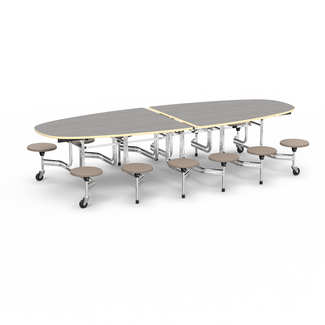 Virco MTS Series Ellipse Mobile Cafeteria Stool Table 45"W x 120"L x 29"H with 15" Seat Height - 12 Stools (MTSE15271012) - SchoolOutlet