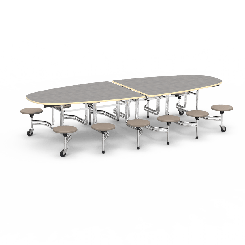 Virco MTS Series Ellipse Mobile Cafeteria Stool Table 45"W x 120"L x 29"H with 15" Seat Height - 12 Stools (MTSE15271012) - SchoolOutlet