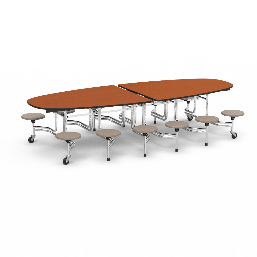 Virco MTS Series Ellipse Mobile Cafeteria Stool Table 45"W x 120"L x 29"H with 15" Seat Height - 12 Stools (MTSE15271012) - SchoolOutlet