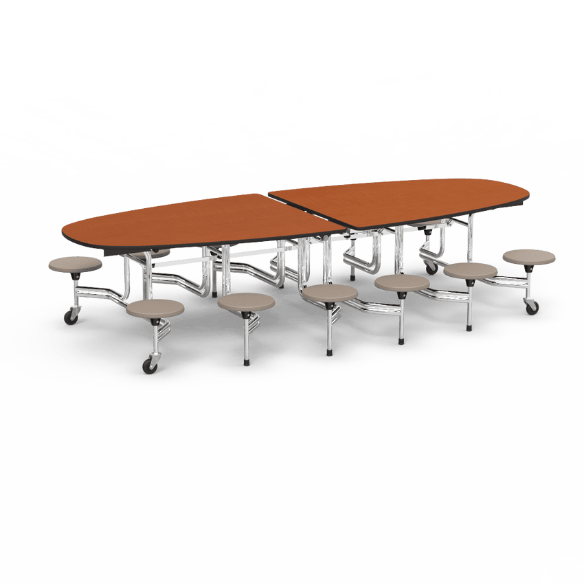 Virco MTS Series Ellipse Mobile Cafeteria Stool Table 45"W x 120"L x 29"H with 15" Seat Height - 12 Stools (MTSE15271012) - SchoolOutlet