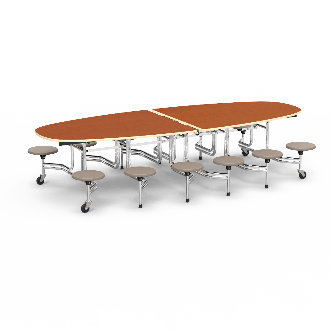 Virco MTS Series Ellipse Mobile Cafeteria Stool Table 45"W x 120"L x 29"H with 15" Seat Height - 12 Stools (MTSE15271012) - SchoolOutlet