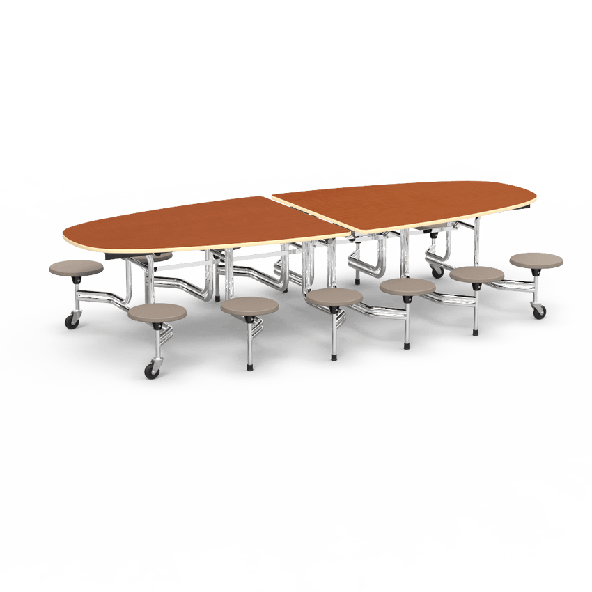 Virco MTS Series Ellipse Mobile Cafeteria Stool Table 45"W x 120"L x 29"H with 15" Seat Height - 12 Stools (MTSE15271012) - SchoolOutlet