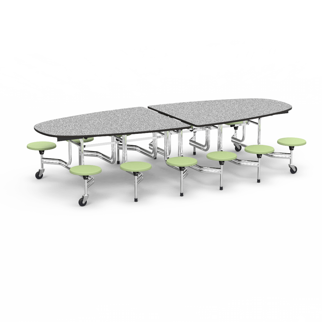 Virco MTS Series Ellipse Mobile Cafeteria Stool Table 45"W x 120"L x 29"H with 15" Seat Height - 12 Stools (MTSE15271012) - SchoolOutlet