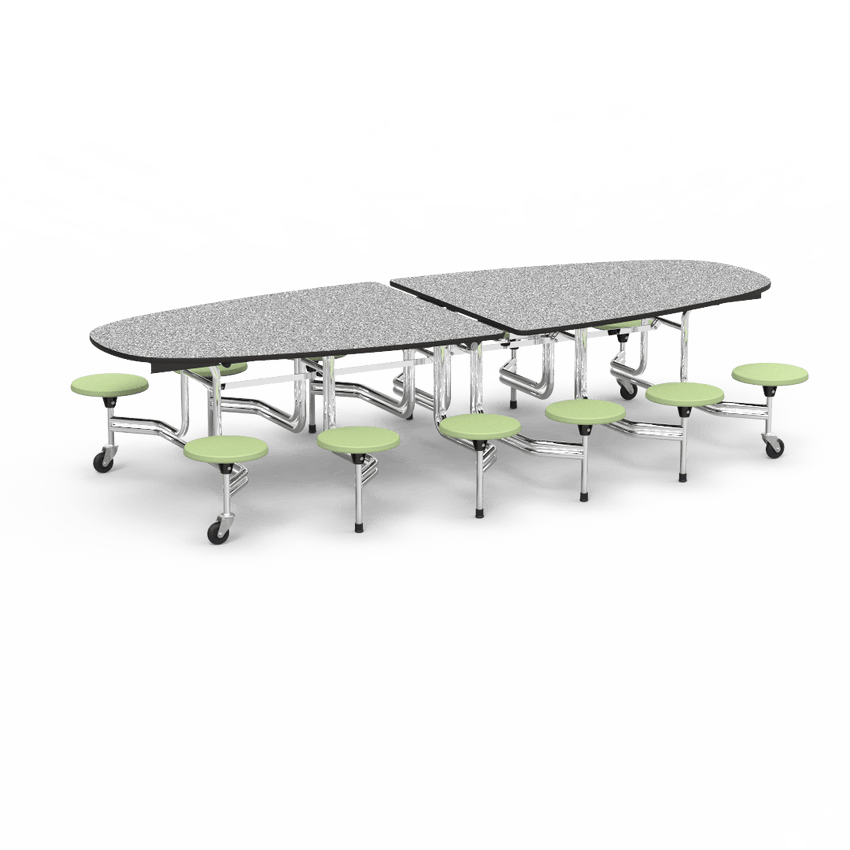 Virco MTS Series Ellipse Mobile Cafeteria Stool Table 45"W x 120"L x 29"H with 15" Seat Height - 12 Stools (MTSE15271012) - SchoolOutlet