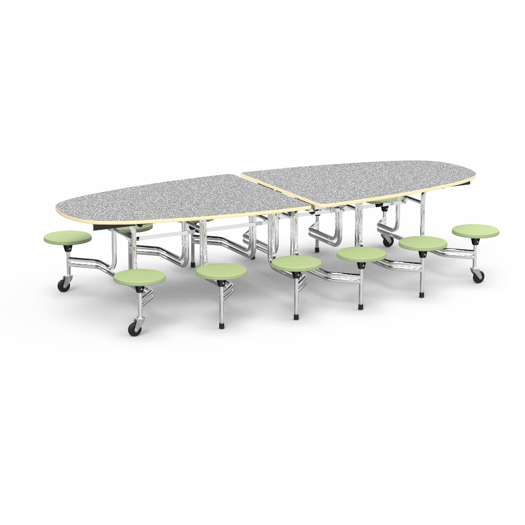Virco MTS Series Ellipse Mobile Cafeteria Stool Table 45"W x 120"L x 29"H with 15" Seat Height - 12 Stools (MTSE15271012) - SchoolOutlet