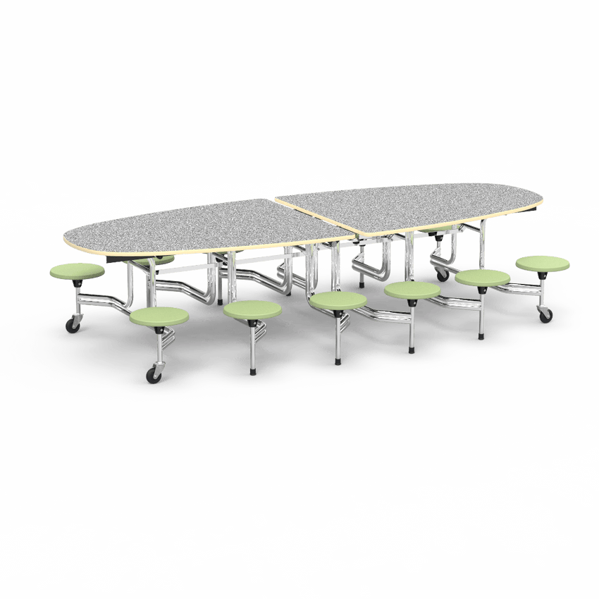Virco MTS Series Ellipse Mobile Cafeteria Stool Table 45"W x 120"L x 29"H with 15" Seat Height - 12 Stools (MTSE15271012) - SchoolOutlet