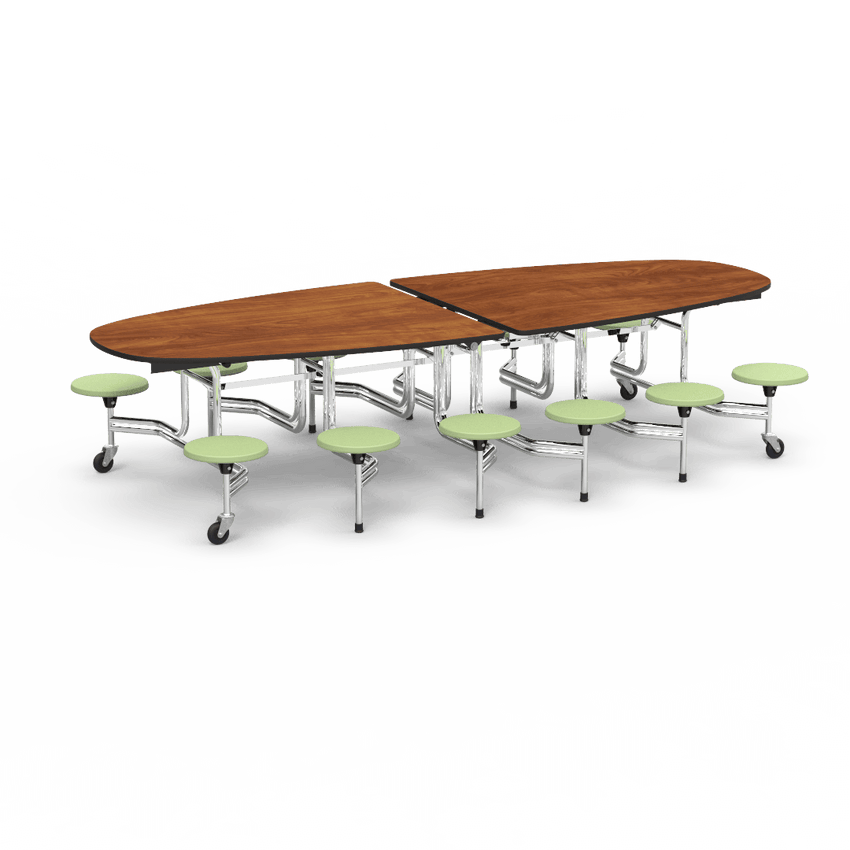 Virco MTS Series Ellipse Mobile Cafeteria Stool Table 45"W x 120"L x 29"H with 15" Seat Height - 12 Stools (MTSE15271012) - SchoolOutlet