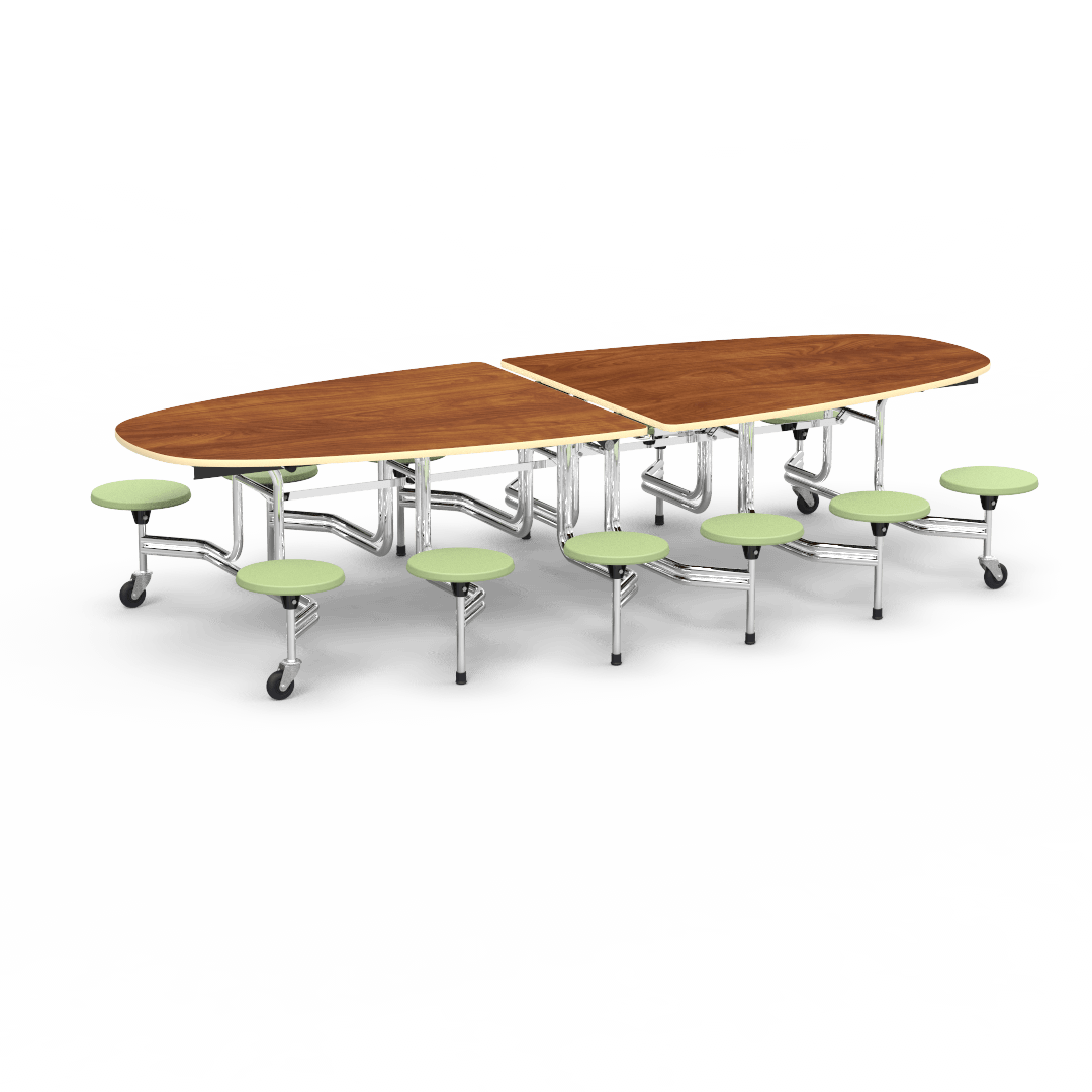 Virco MTS Series Ellipse Mobile Cafeteria Stool Table 45"W x 120"L x 29"H with 15" Seat Height - 12 Stools (MTSE15271012) - SchoolOutlet