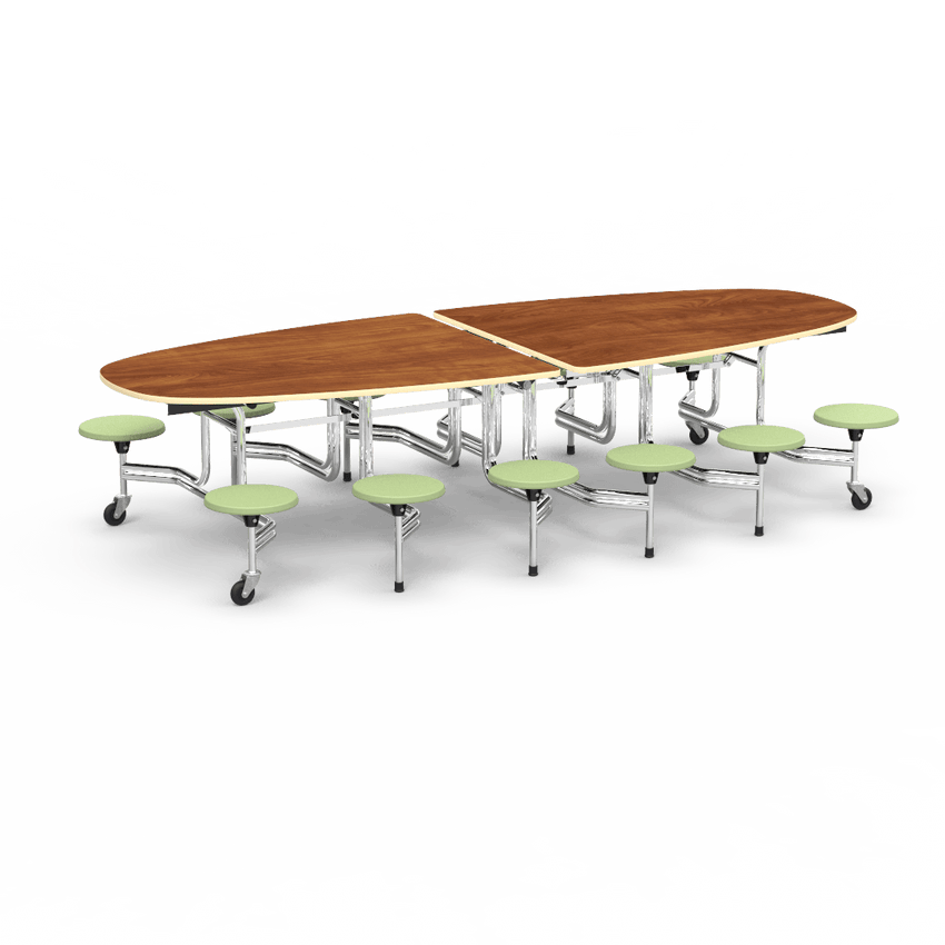 Virco MTS Series Ellipse Mobile Cafeteria Stool Table 45"W x 120"L x 29"H with 15" Seat Height - 12 Stools (MTSE15271012) - SchoolOutlet