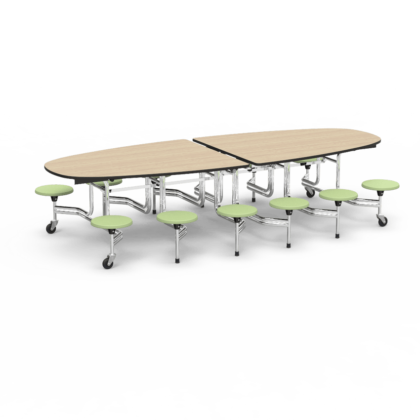 Virco MTS Series Ellipse Mobile Cafeteria Stool Table 45"W x 120"L x 29"H with 15" Seat Height - 12 Stools (MTSE15271012) - SchoolOutlet