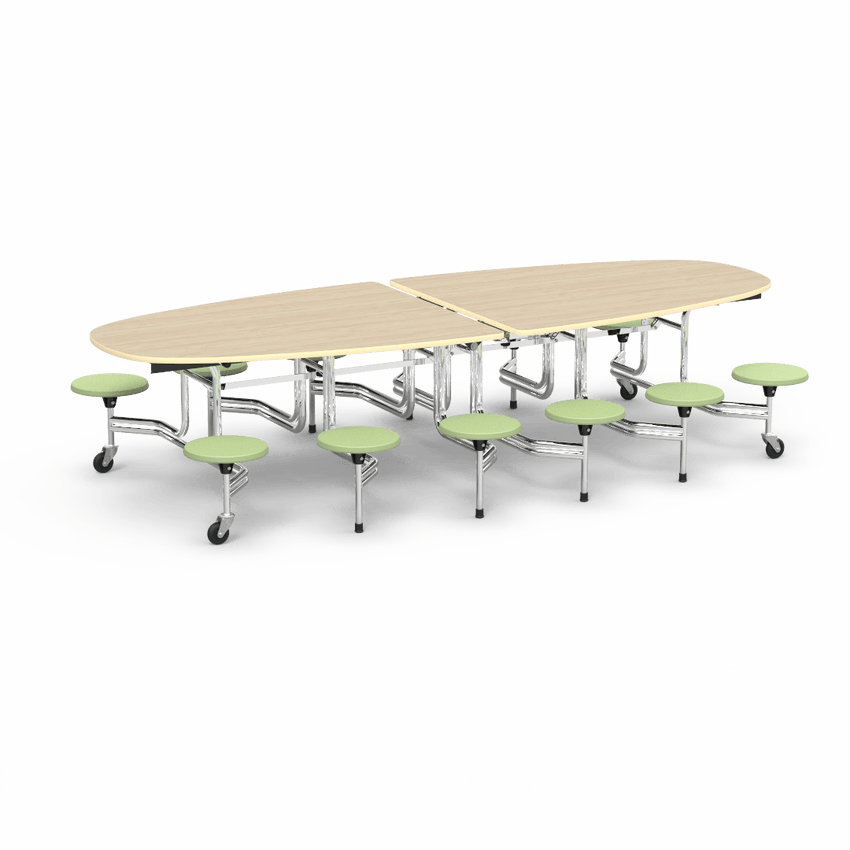 Virco MTS Series Ellipse Mobile Cafeteria Stool Table 45"W x 120"L x 29"H with 15" Seat Height - 12 Stools (MTSE15271012) - SchoolOutlet