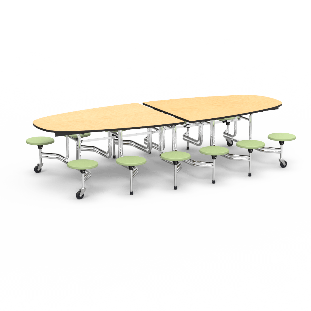 Virco MTS Series Ellipse Mobile Cafeteria Stool Table 45"W x 120"L x 29"H with 15" Seat Height - 12 Stools (MTSE15271012) - SchoolOutlet