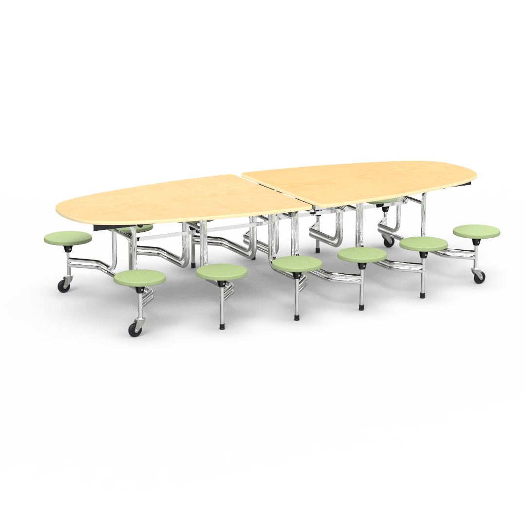 Virco MTS Series Ellipse Mobile Cafeteria Stool Table 45"W x 120"L x 29"H with 15" Seat Height - 12 Stools (MTSE15271012) - SchoolOutlet