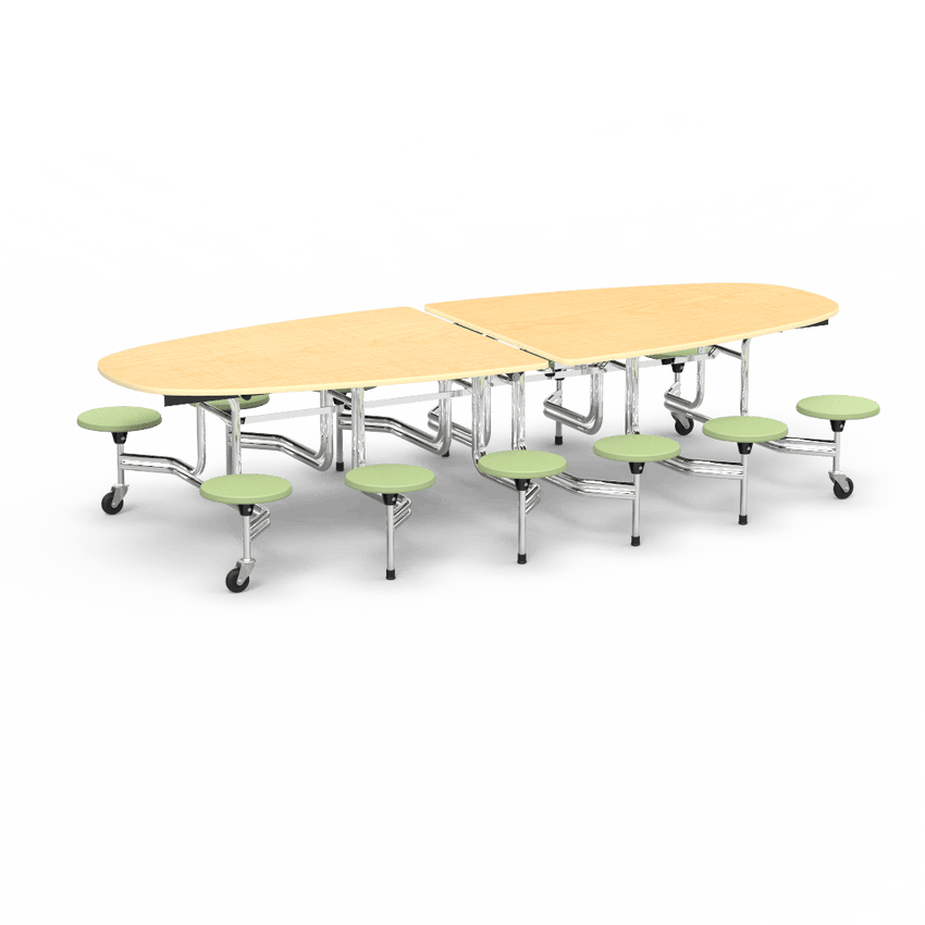 Virco MTS Series Ellipse Mobile Cafeteria Stool Table 45"W x 120"L x 29"H with 15" Seat Height - 12 Stools (MTSE15271012) - SchoolOutlet