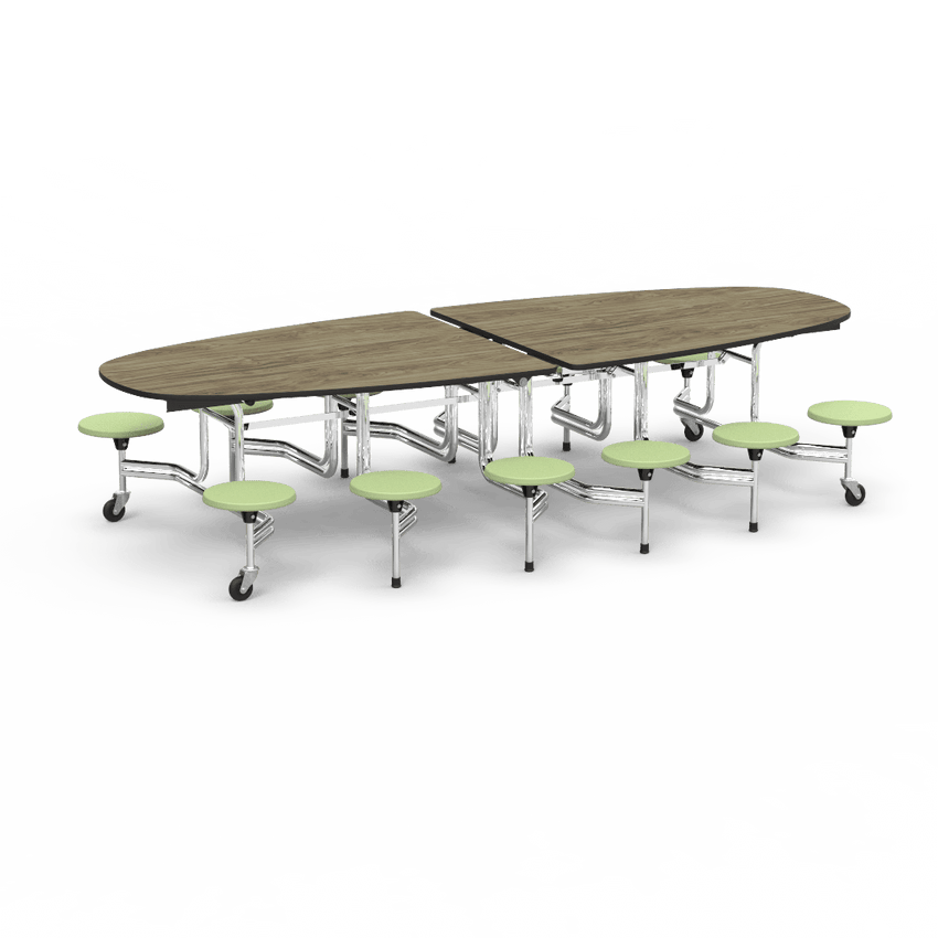 Virco MTS Series Ellipse Mobile Cafeteria Stool Table 45"W x 120"L x 29"H with 15" Seat Height - 12 Stools (MTSE15271012) - SchoolOutlet
